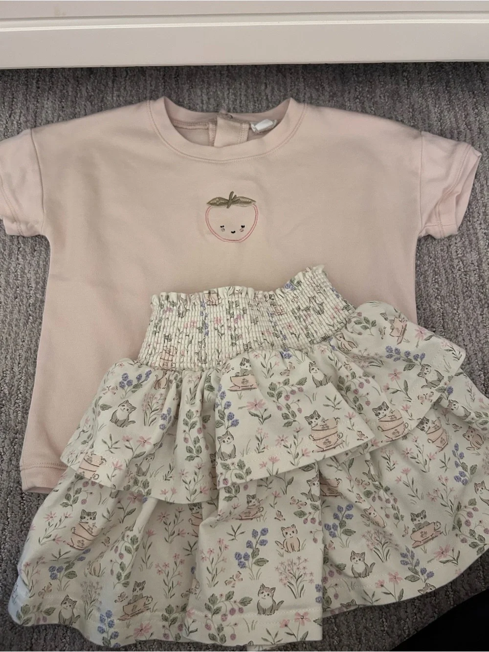 Jamie Kay Blush Pink Tee with Cream Floral Tiered Skirt - Picture 1 of 6